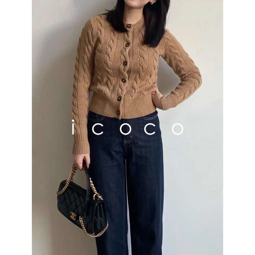 Autumn Winter Women Vintage Wool Cashmere Single Breasted Cardigan Coat Elegant Lady All Match Long Sleeve Slim Jacket Sweater