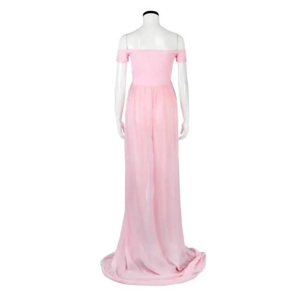 Pregnant womens long dress with chiffon patch solid color shoulder front seam floor length dress prop W241026