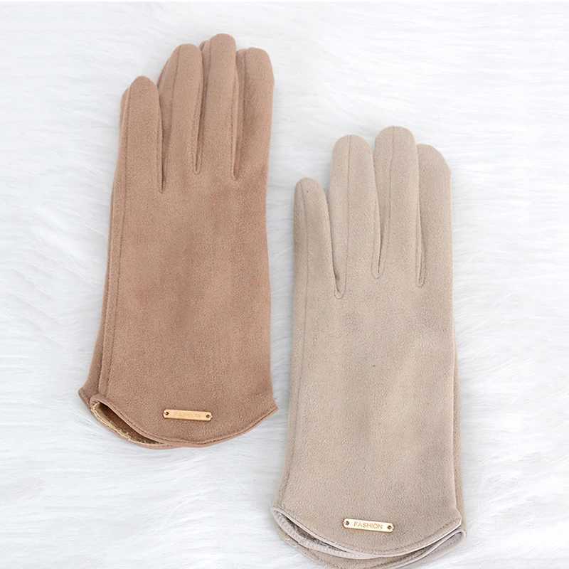 Womens autumn and winter warm touch screen thin cashmere solid simple Gs bicycle drive suede fabric elegant windproof W241026