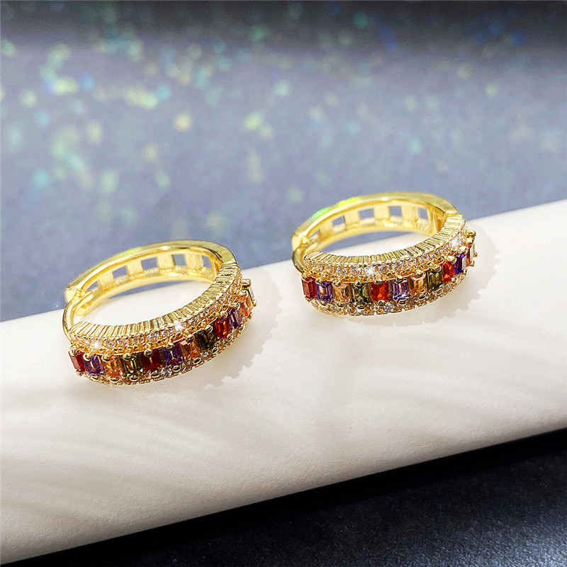 Luxury Women Jewelry Earrings Fashion 925 Sterling Silver Colored Zirconia crystal Stud 18K Gold Plated Simple diamond Earrings Wedding Jewelry