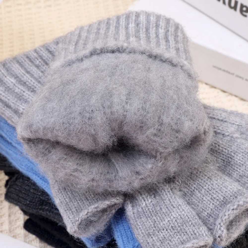 New autumn and winter knitted warm half finger H-label Gs with sliding screen fashionable mens sports gloves for warmth and cold protection W241026