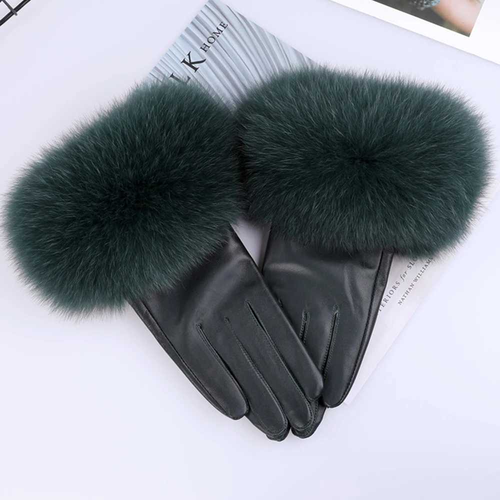 Sheepskin natural fur decoration G womens genuine leather wrist warmth G winter warmth fashion gloves wool lining W241026