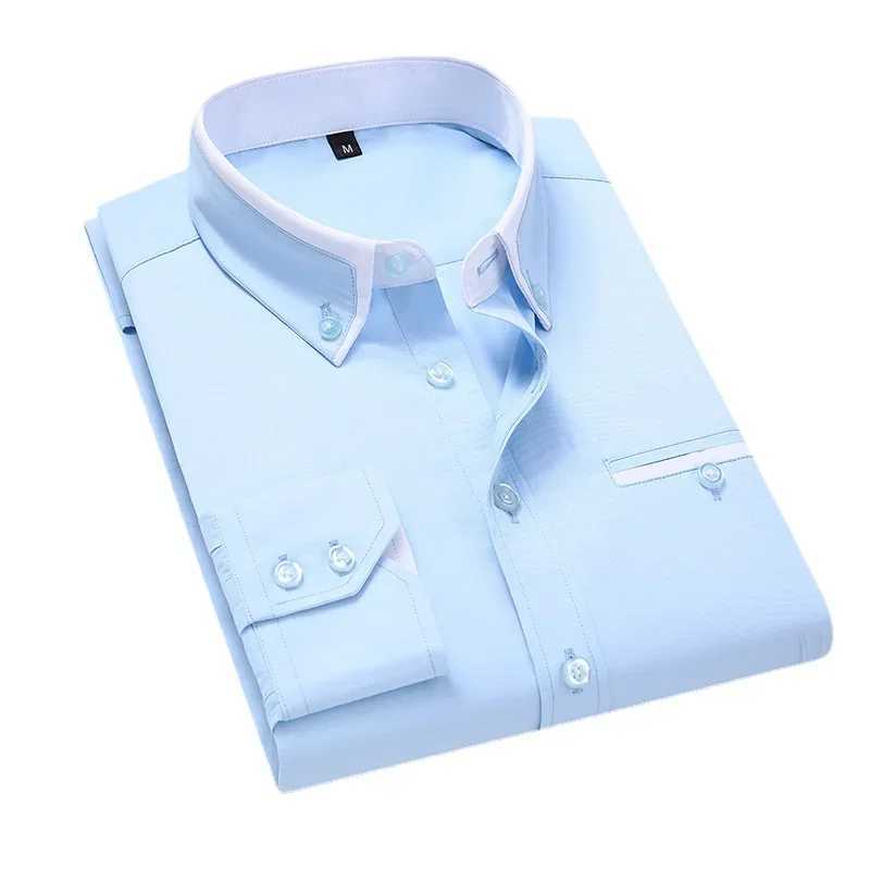Mens shirt long Sleve twill solid stripe dress business office casual shirt slim fit mens dress W241026