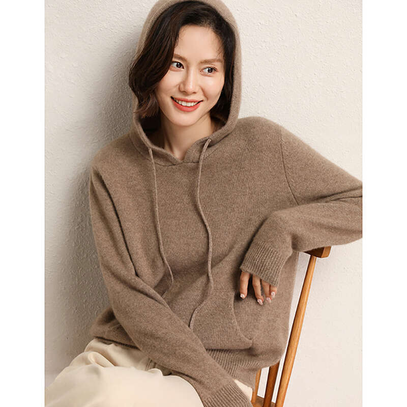 Aliselect High Quality 100% Cashmere Hoodies Insert Pocket Thick Sweater Women's Pullover Loose Warm Comfort Tops Clothing