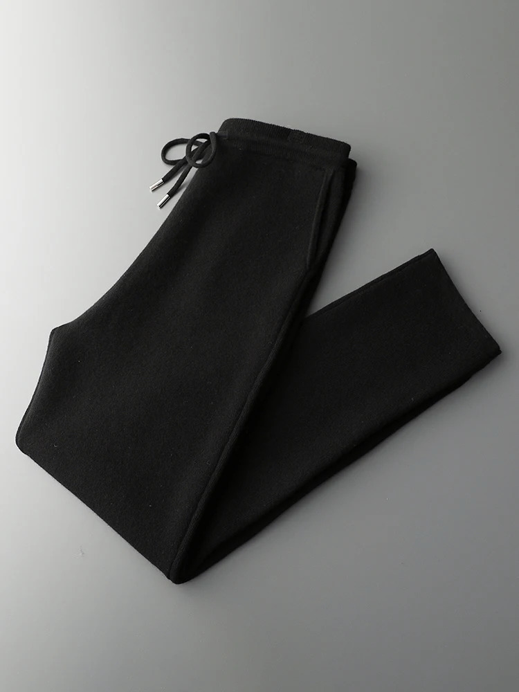 Mens Cashmere Pants Autumn Winter Pencil 100% Merino Wool Knit Trousers Thick Soft Warm Basic Smart Casual 241025
