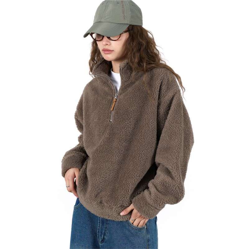 Johnature Autumn Winter Korean Lamb Wool Semi-High Neck Sweatshirt 2024 Casual New Loose Thickened Thermal Women Hoodies
