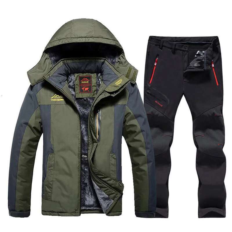 Winter Thicken Warm Men's Suit Waterproof Windproof Snow Fleece Jacket Pants Outdoor Snowboard Wear Set Ski Brands Overalls