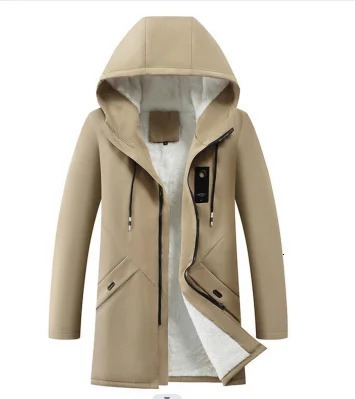 Mens Cotton Windproof Solid Color Coats Parkas Jackets for Men Long Hooded Coat Winter Warm Thick Fleece Jacket y241025