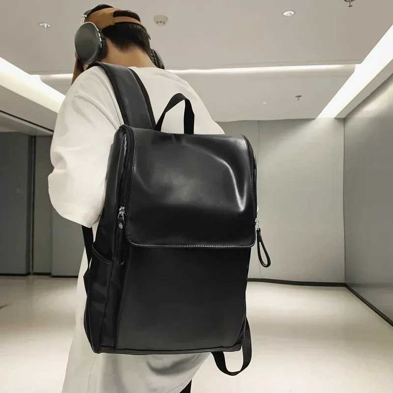 Korean Version Couple Flip Backpack Quality PU Leather Women Large Capacity Backpack Men Laptop College Backpack Travel Book BagXJ241026