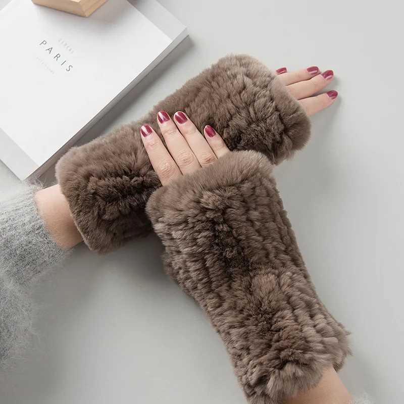 Newly arrived womens natural rabbit fur Gs knitted warm real Rex rabbit fur gloves womens winter outdoor Rex rabbit fur Gs W241026