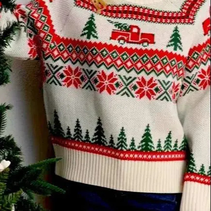 Autumn and Winter Classic Casual Lazy Christmas Tree Jacquard Embroidery Round Neck Pullover Sweater 241025