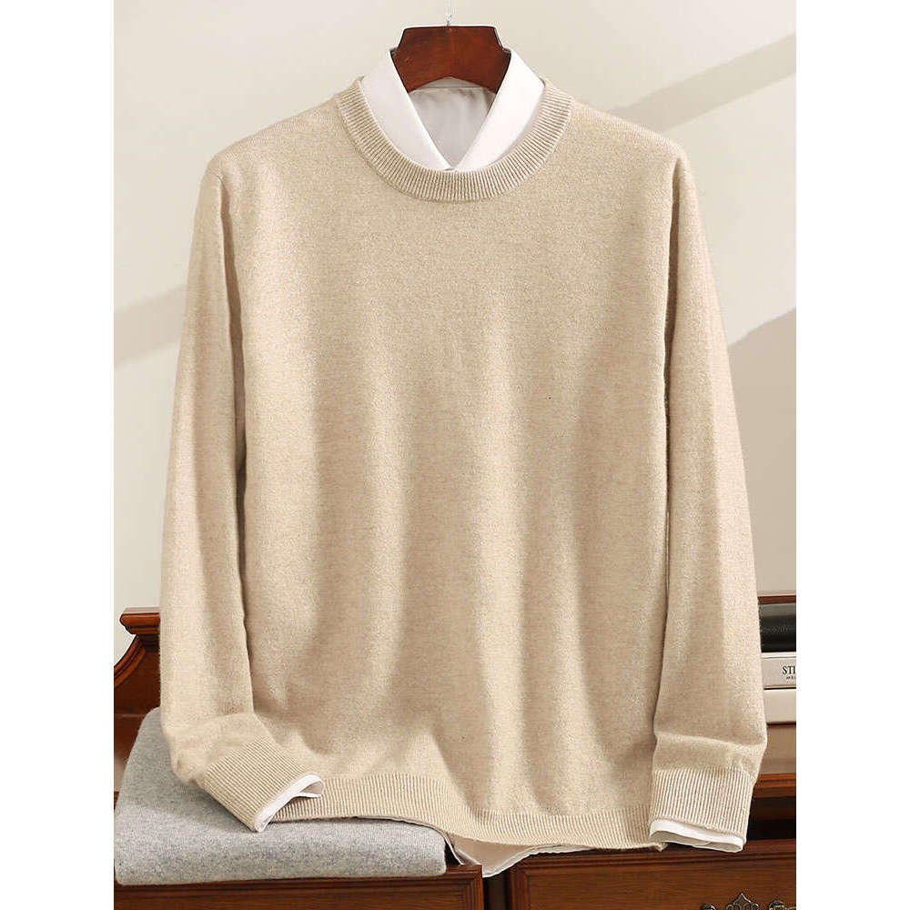 Light Lurxury Autumn Winter 100% Pure Cashmere Sweater Men O-Neck Knit Pullovers Youth Loose Warm Tops Business Casual Shirt