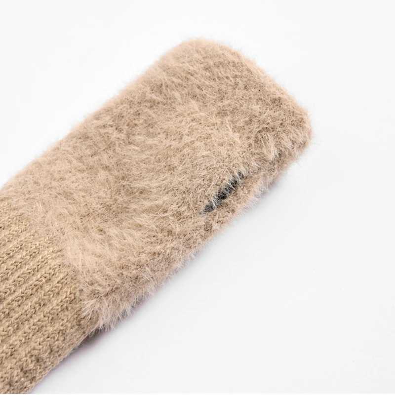 Mink wool soft winter half finger Gs womens warm luxury pure white plush knitted fingers Gs wrist writing gloves W241026