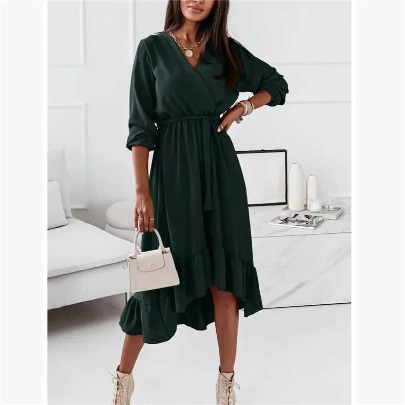 Pregnant womens casual V-neck long sleeved dress elegant pregnant womens photosoot dress sexy Vestitos W241026