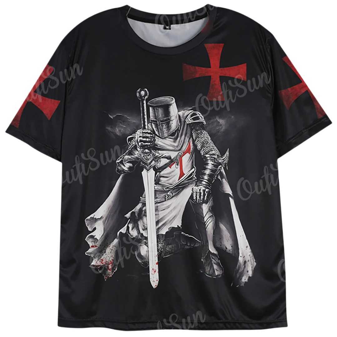 Retro mens T-shirt Knight Templar printed mens T-shirt summer oversized top shorts Slip Ts casual O-neck mens clothing W241026
