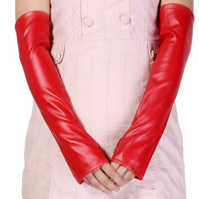 Womens winter warm half finger sleeve nightclub display touch screen gloves ultra-thin long finger Pu leather driving Gs M36 W241026