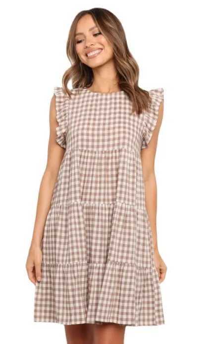 Summer ruffled maternity dress plain weave womens dress O-neck casual loose dress butterfly sleeves short sleeved maternity dress W241026