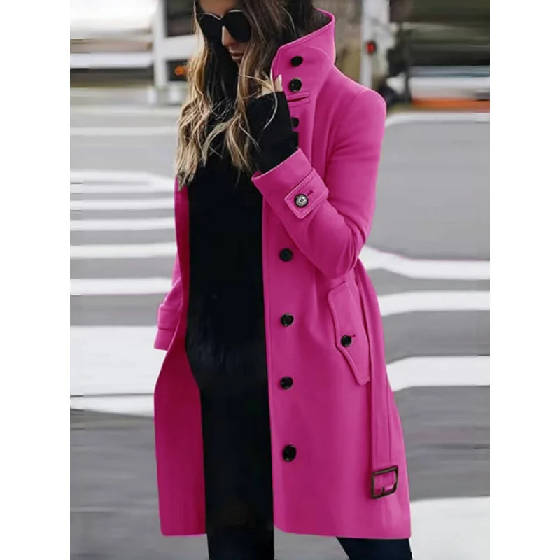 Wool Blend Womens Coat Outerwears Winter Warm Female Jackets Single Breasted Turndown Collar Long Clothes 241025