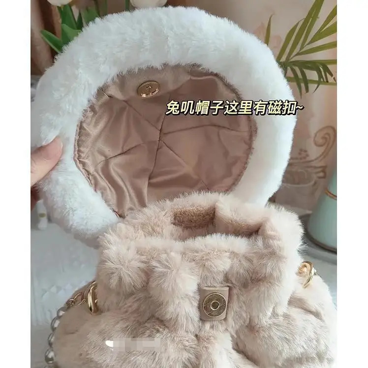 Kawaii Japanese Bag Autumn/Winter Soft Plush Storage Bag Womens Messenger Bag Cute Rabbit Ears Large Capacity Handbag 241025