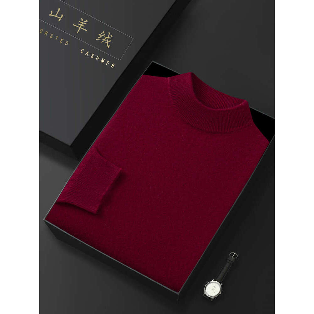 Men's Half-High Collar 100% Sweater Autumn Winter Basic Long Sleeve Pullover Cashmere Knitwear Soft Warm Comfy Clothing