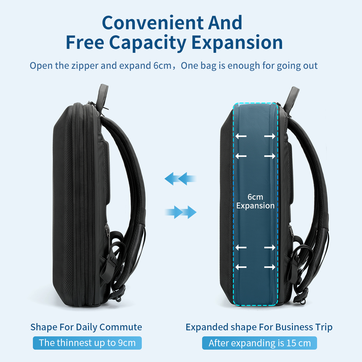 Tigernu hard shell fixed business laptop backpack expandable waterproof commuting backpack for men and women