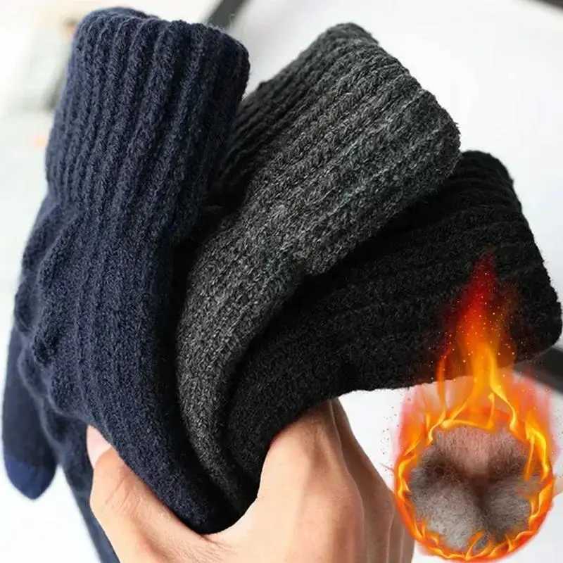 New Mens Warm Full Finger Gs Winter Touch Screen Plus Wool Gs Womens Thick Wool Knitted Bicycle Driving Gs W241026