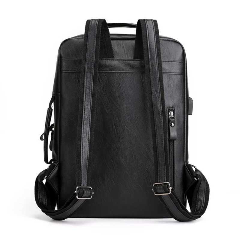 Business Backpacks For Men Waterproof PU Leather Laptop Bag Large Capacity USB Charging Rucksack Male Fi Bagpack mochilaXJ241026