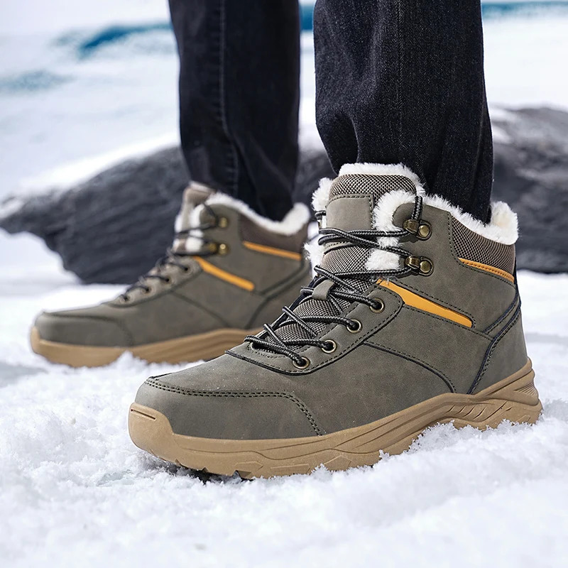 Men Winter Snow Waterproof Sneakers Plush Warm High Top Mens Boots Outdoor New Male Hiking Boot Shoe Size 39-47 241025