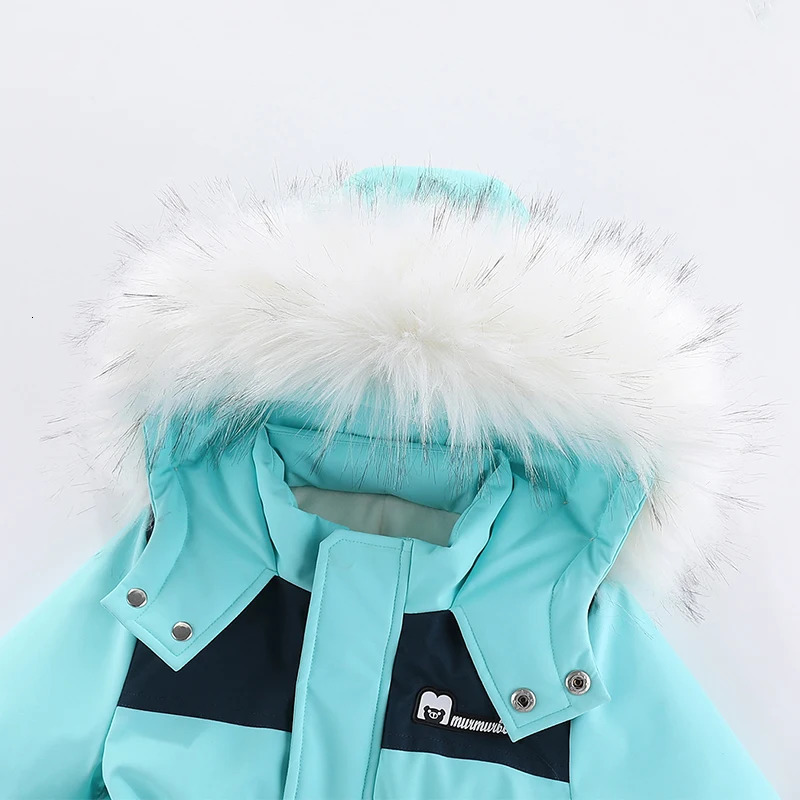 -30 Degree Winter Children Ski Suit Waterproof Thicken Baby Jumpsuit Plus Velvet Boys Overalls Warm Kids Clothing Set 241025