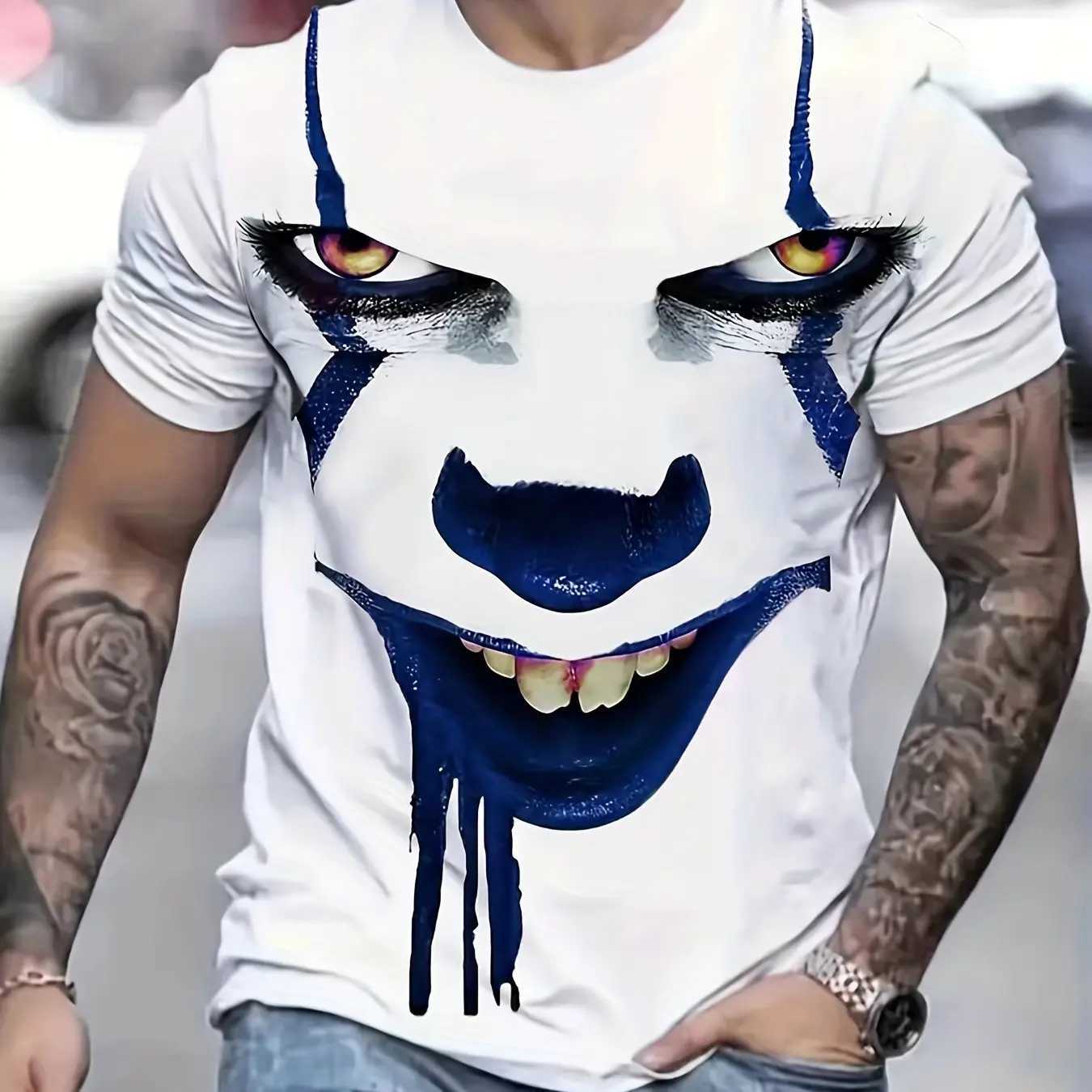 New Summer Terror Clown Pattern 3D Printed T-shirt Mens O-neck T-shirt Short Sleeve Extra Large Harajuku T-shirt W241026