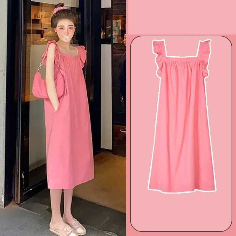 Pregnant Dress Summer Dress Princess Square Collar Korean Flying Sleeve Pregnant Dress W241026