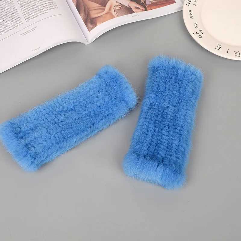 2024 New Style Womens Winter Warm Genuine Mink Knitted Half Finger Gs Girls Typing Gloves W241026