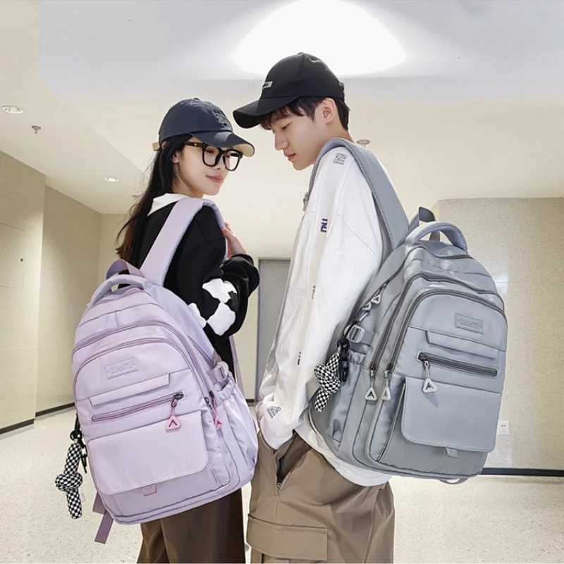 New Simple Student Bag Solid Color Schoolbag Youth Large Capacity Travel Backpack High Quality Canvas Schoolbag Fi BackpackXJ241026