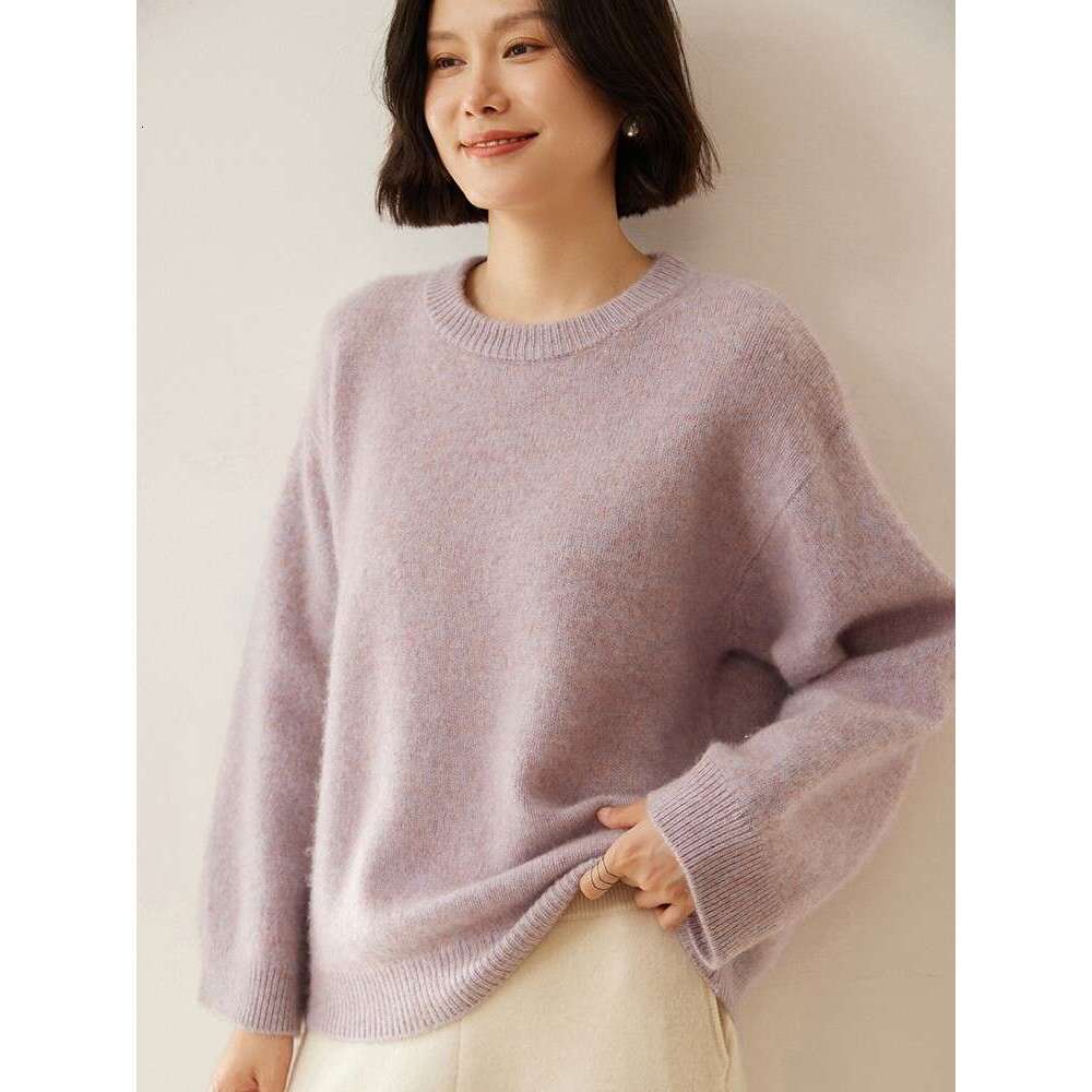 CHICUU Women 100% Sweater O-Neck Wide Sleeve Pullover Casual Simple Style Cashmere Knitwear Autumn Winter Clothing Tops