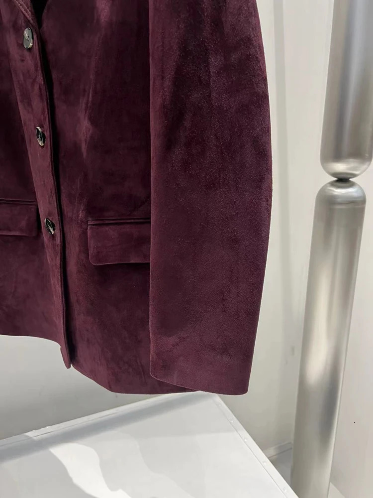 French high-end Western style womens leather jacket purple red oversized casual rens suede suit jacket 241025