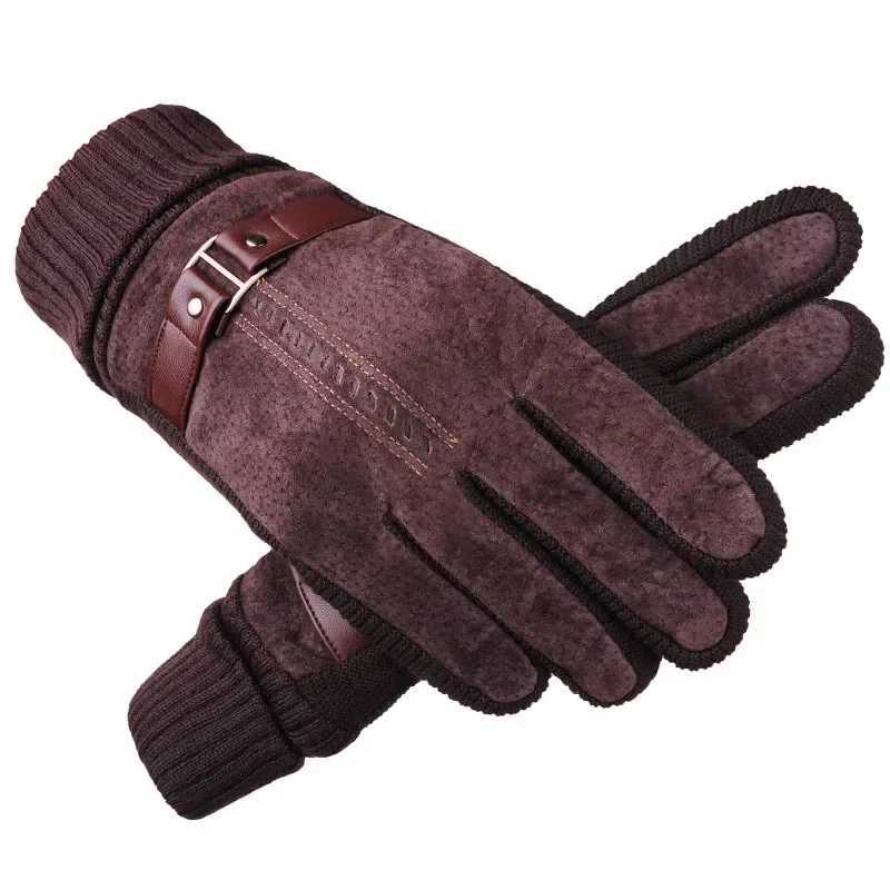 2023 Winter Mens Warmth Gs Genuine Leather Pig Skin Gs Gloves Mens Thick Bicycle Gs Mens Knitted Tube W241026
