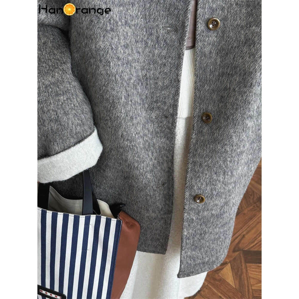 Hanorange 2024 Autumn Winter Fashion Wool Double Sided Woolen Coat Women Delicate Skin Friendly Loose Silhouette Outwear Oatmeal