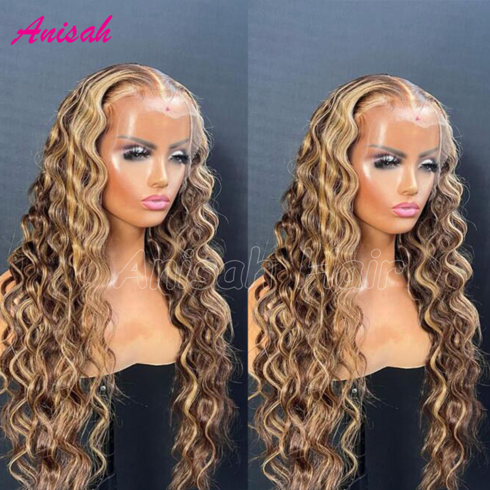 Brazilian Remy Deep Front Water Wave Frontal Human Hair Wigs For Women Wet and Wavy 4x4 Lace Closure Wig