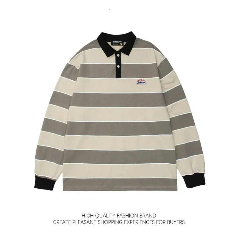 Japanese Vintage Stripe Long Sleeved Lapel Shirt Top for Men Women Loose Trend Streetwear 2023 BF Style Preppy Cotton Sweatshirt 241025