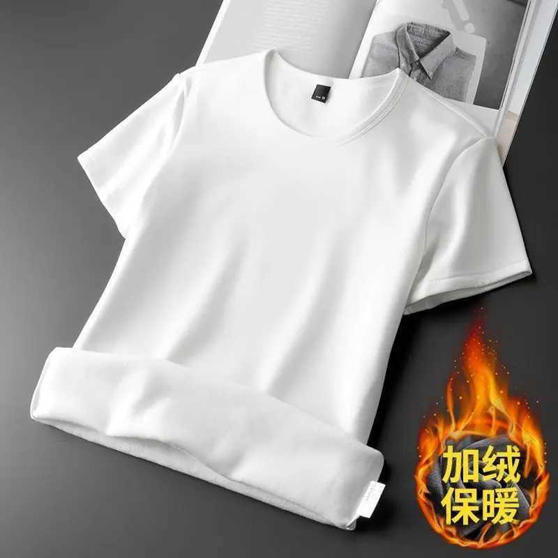Mens hot underwear top Flce thick shorts Slve T-shirt Kp warm Ts O-neck solid bottom shirt W241026
