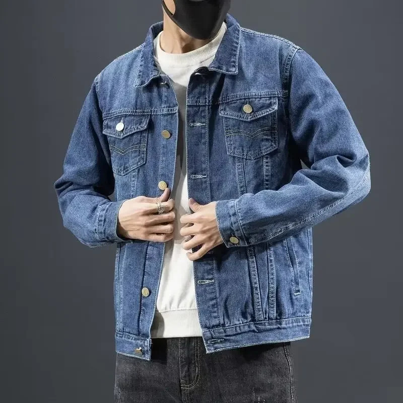 Spring Autumn Mens Denim Jacket Korean Style Slim Fit Smooths Your Silhouette Trendy Casual Top For Autumnwinter 241025