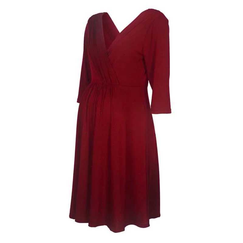 2024 Comfy Maternity Care Cotton Evening Dress Breastfeeding Clothing High Waist Folding Maternity Dress W241026