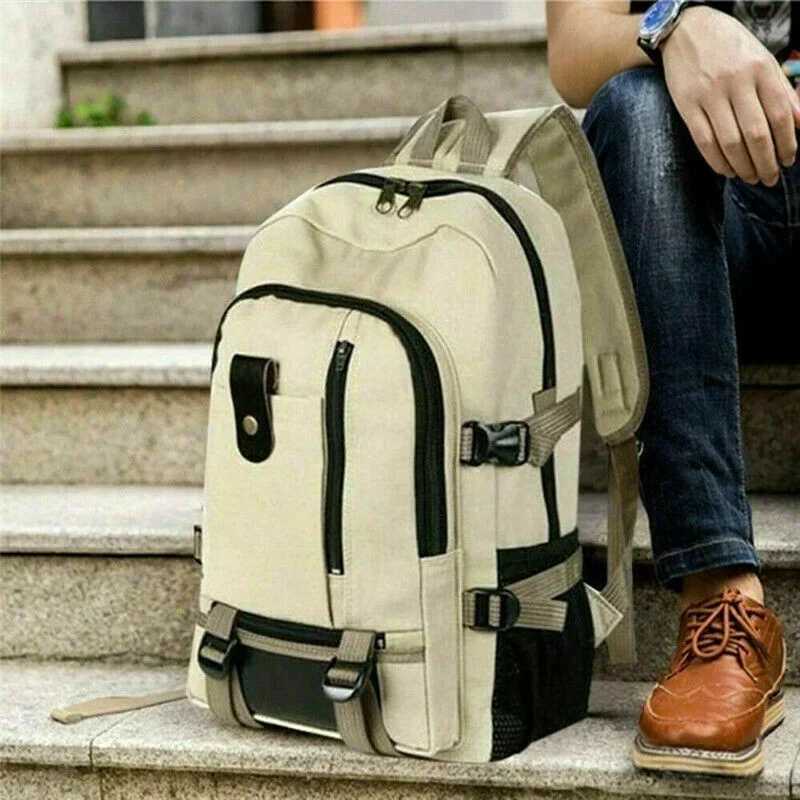 New Mens Simple and Fiable Backpack Leisure Travel Canvas Backpack Large Capacity Student BackpackXJ241026