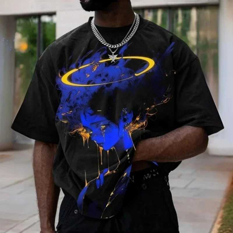 Summer fashion mens T-shirt fashion anime 3D printing loose plus size short Slved hip-hop casual trend mens clothing W241026