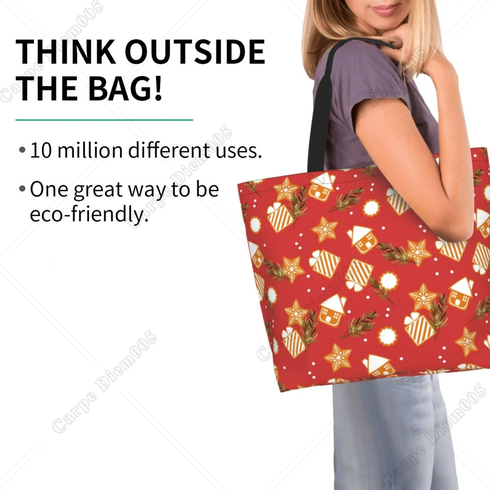 Christmas Gingerbread Man House Shopping Bag for Women Tote Bag Shoulder Bag Reusable Handbag for Shopping Work Gift 241025