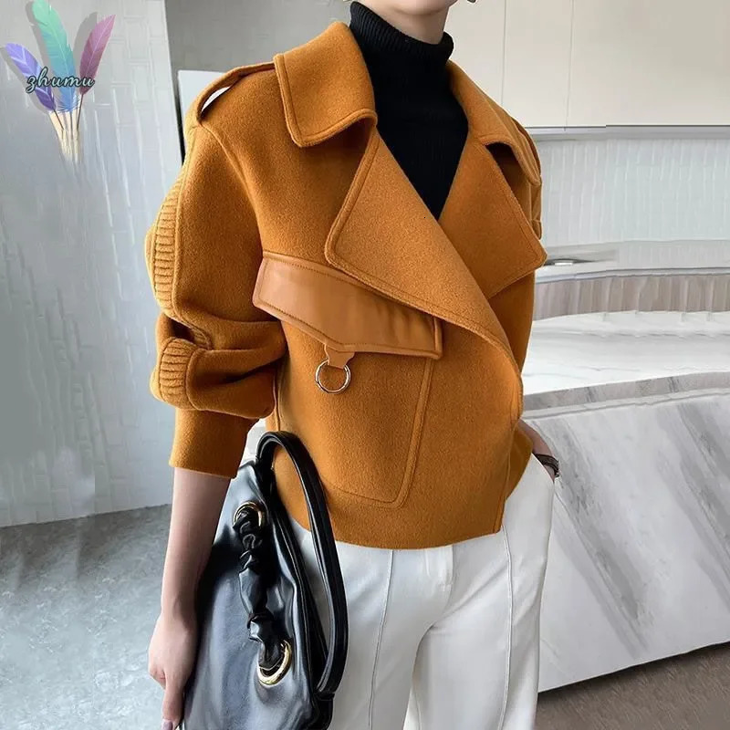 Womens Autumn Coat 2023 Pockets Solid Loose Short Jackets Ladies Wool Blends High Street Winter Woolen Coats for Women FWE60 241025