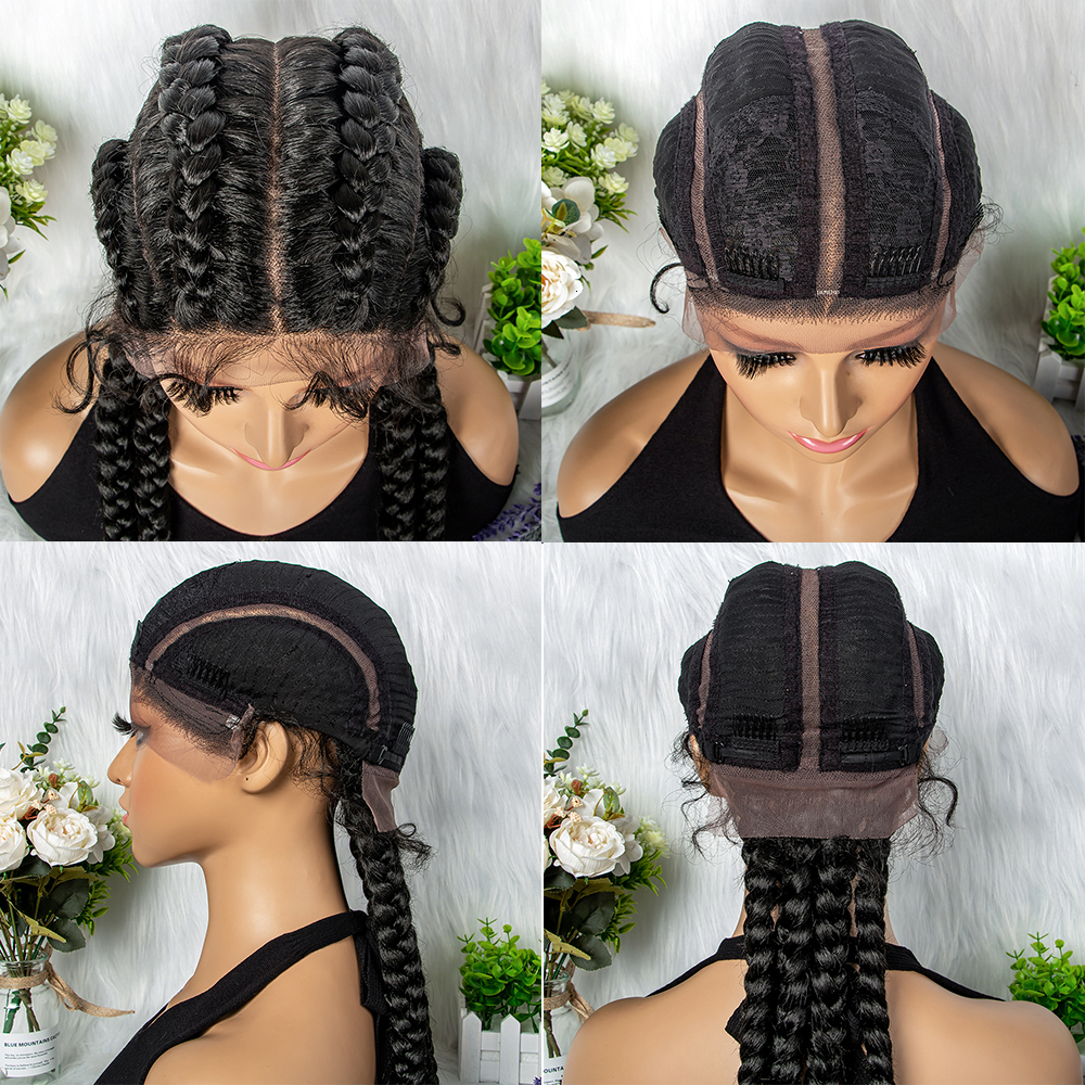 32 inches Large Four Braid for Black Full Lace Box Braids Wig Women Synthetic Braided