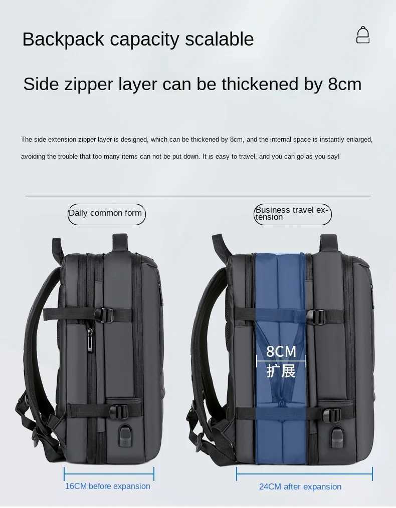 Mens Large Capacity Backpack Expandable Male 17inch Laptop Bags Waterproof Travel Scalable USB Charging Back Pack mochila hombreXJ241026
