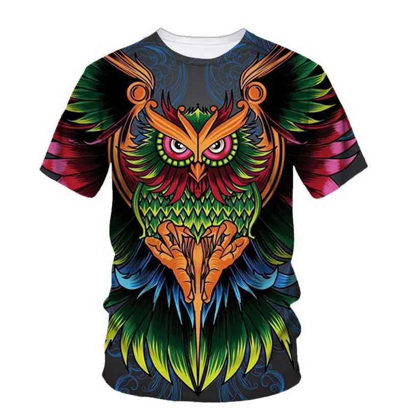 Owl pattern 3D printing summer mens T-shirt animal bird personality fashion tough guy Strt casual O-neck loose short Slv W241026