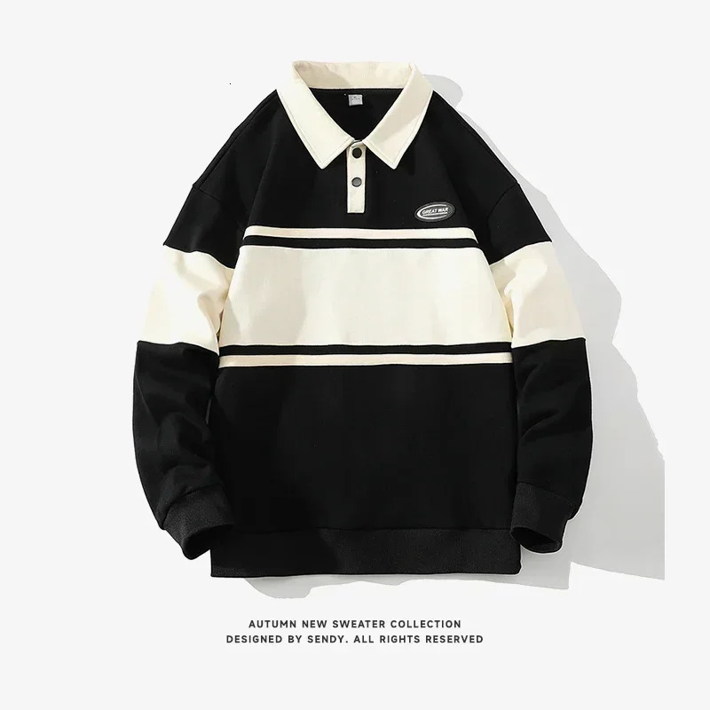 Autumn Mens Polo T Shirt Hoodie Casual Korean Fashion Youth Long Sleeved Golf Tshirt with Collar Men Clothing Shirts 241025